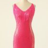 Homrain V-Neck Homecoming Dress With Fringes | Hot Pink Hoco Dresses