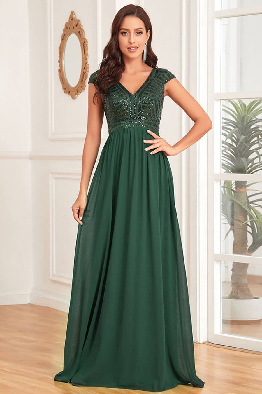 Homrain A Line Tulle Long Prom Dress With Appliques | Green Prom Dresses