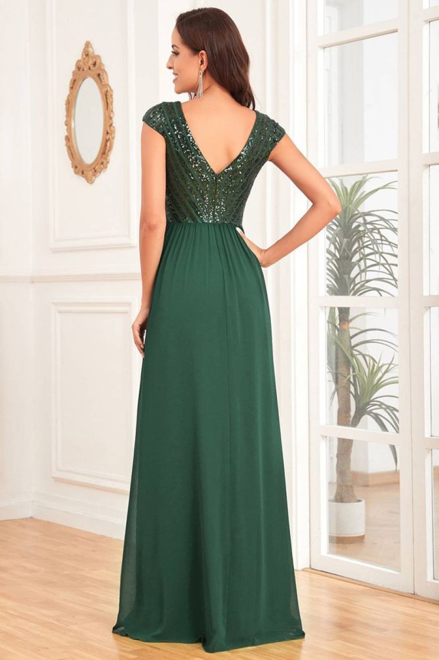 Homrain A Line Tulle Long Prom Dress With Appliques | Green Prom Dresses