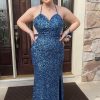 Homrain Plus Size Mermaid Halter Sequins Long Prom Dress | Blue Prom Dresses