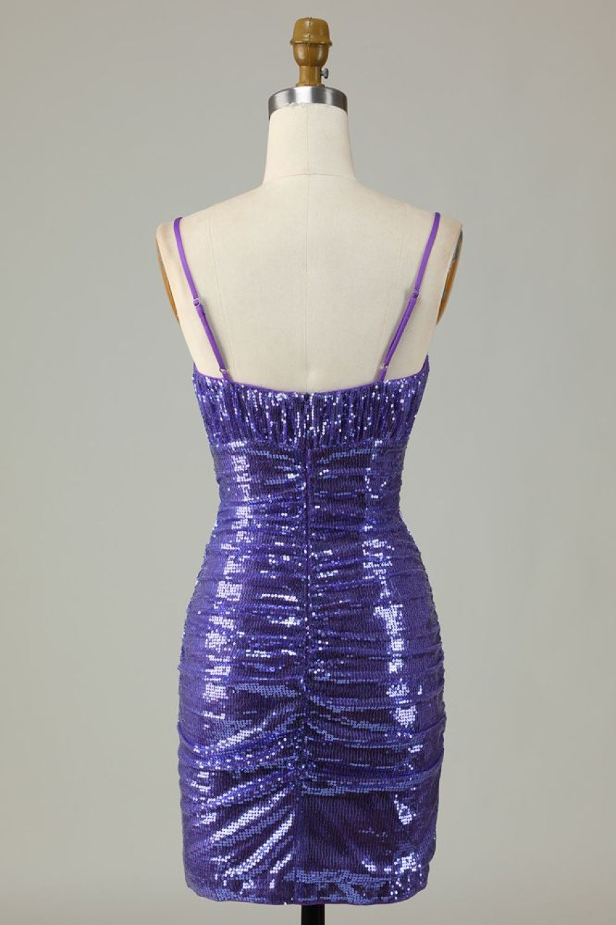 Homrain Sparkly Sequins Spaghetti Straps Tight Short Homecoming Dress | Purple Hoco Dresses