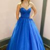 Homrain A Line Sweetheart Long Prom Dress With Beading And Pockets | Blue Prom Dresses