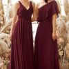 Homrain One Shoulder Chiffon Bridesmaid Dress | Burgundy Bridesmaid Dress