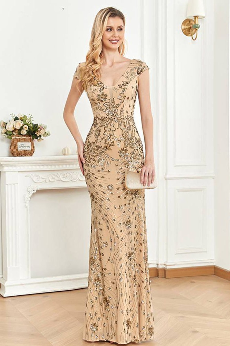 Homrain Mermaid Long Prom Dress With Appliques | Gold Prom Dresses