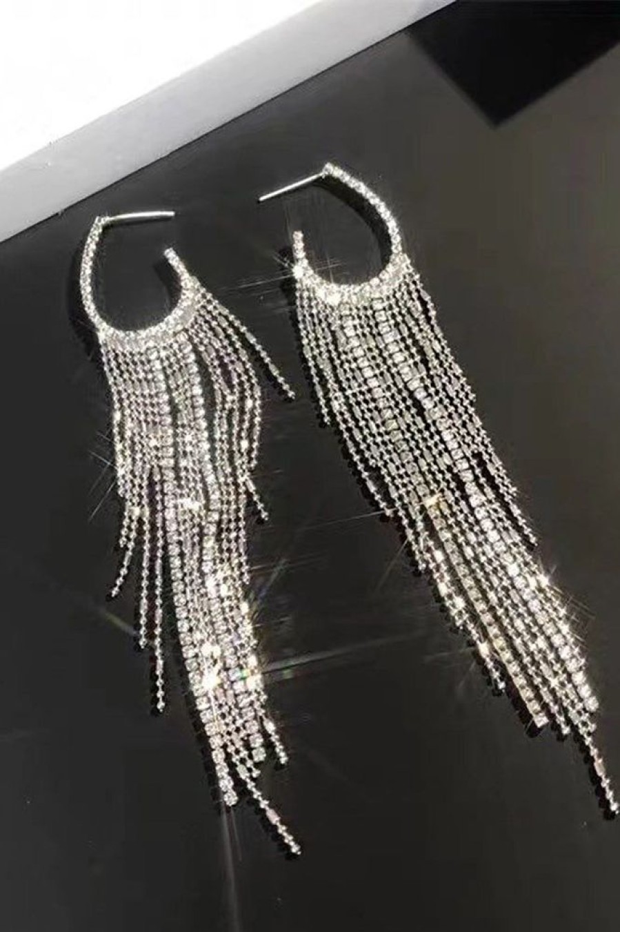 Homrain Rhinestone Tassel Long Earrings | Earrings