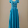 Homrain V Neck Peacock Blue Mother Of Bride Dress | Mother Of The Bride Dresses