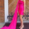 Homrain Sparkly Sequins One Shoulder Watteau Train Tight Homecoming Dress | Pink Hoco Dresses