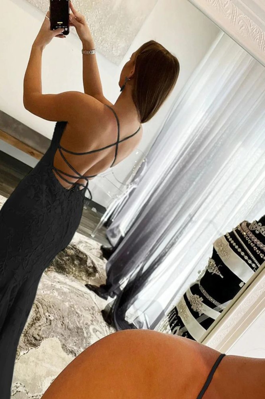 Homrain Halter Backless Prom Dress | Black Prom Dresses