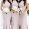 Homrain Fitted Bateau Long Mermaid Bridesmaid Dress | Dusty Rose Bridesmaid Dress