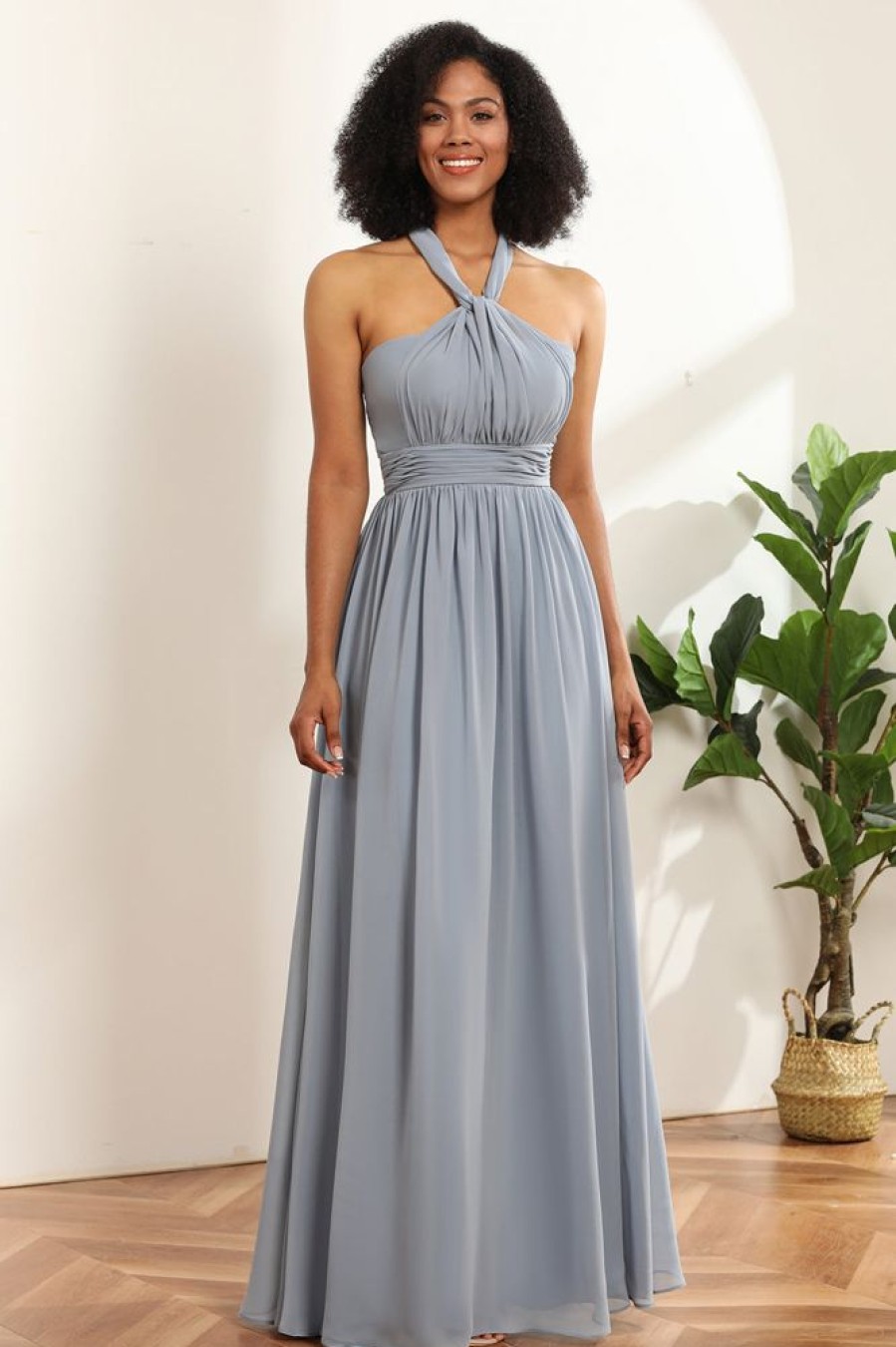 Homrain Grey Blue Convertible Long Chiffon Bridesmaid Dress | Dusty Blue Bridesmaid Dress