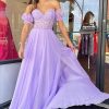 Homrain Corset A-Line Sweetheart Long Chiffon Prom Dress With Slit | Purple Prom Dresses