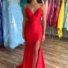 Homrain Mermaid Backless Long Prom Dress With Slit | Red Prom Dresses