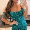 Homrain Sparkly Tight Sequins Short Homecoming Dress With Fringes | Green Hoco Dresses