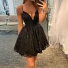 Homrain Glitter Lace Sequins Homecoming Dress | Black Hoco Dresses