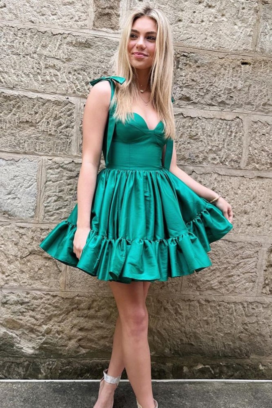 Homrain Simple Corset A-Line Ruched Short Homecoming Dress | Green Hoco Dresses