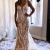 Homrain V-Neck Mermaid Long Lace Wedding Dress | Mermaid Wedding Dresses