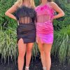 Homrain Corset Satin Tight Short Homecoming Dress With Feathers | Hot Pink Hoco Dresses