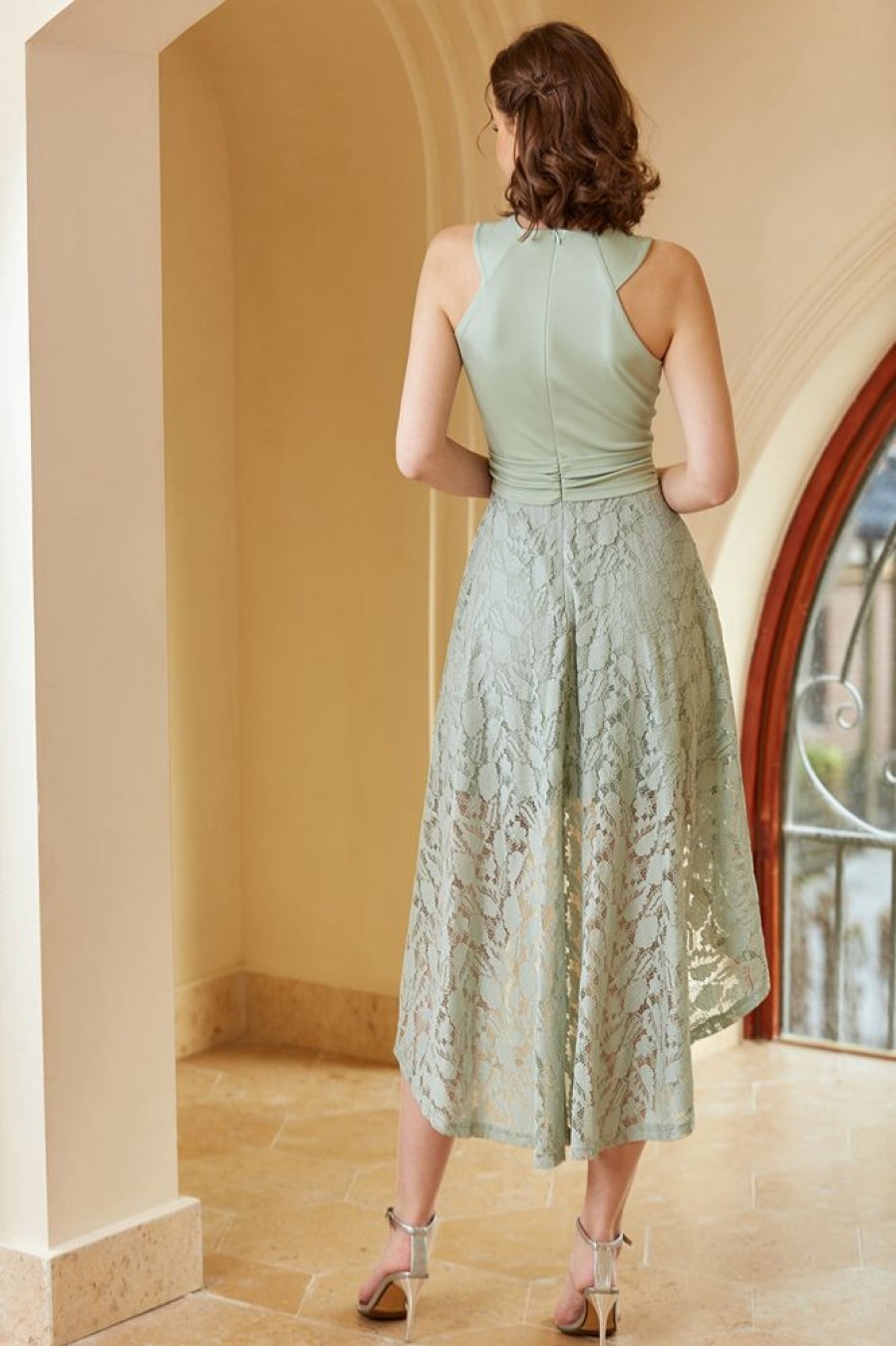 Homrain High Low Prom Dress With Lace | Sage Green Bridesmaid Dress