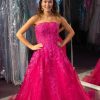 Homrain A Line Strapless Long Prom Dress With Embroidery | Hot Pink Prom Dresses