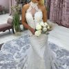 Homrain Halter Long Train Mermaid Wedding Dress With Appliques | Beach Wedding Dresses