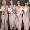 Homrain Fitted Spandex Draped Long Bridesmaid Dress | Dusty Rose Bridesmaid Dress