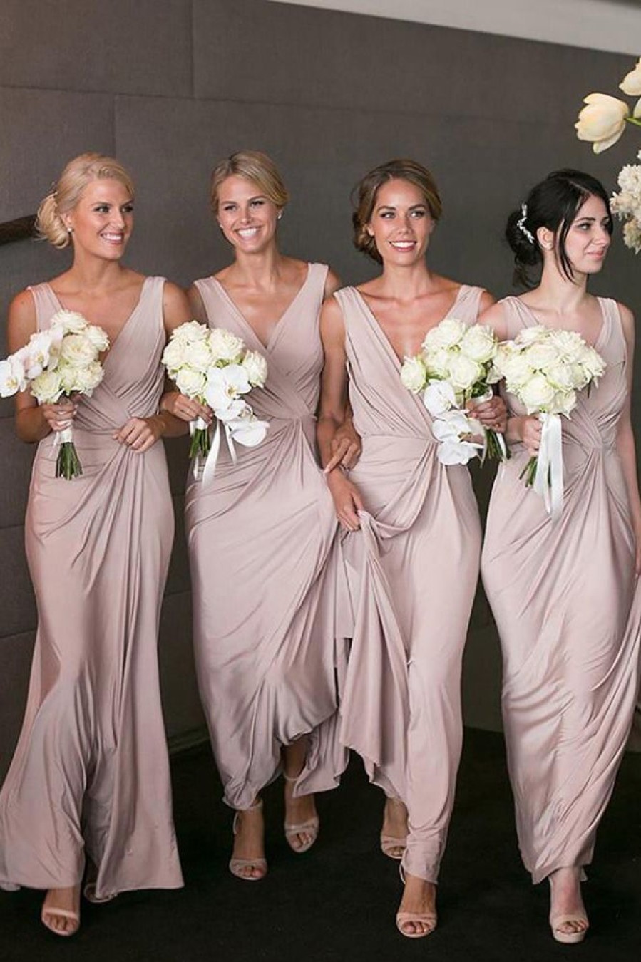 Homrain Fitted Spandex Draped Long Bridesmaid Dress | Dusty Rose Bridesmaid Dress