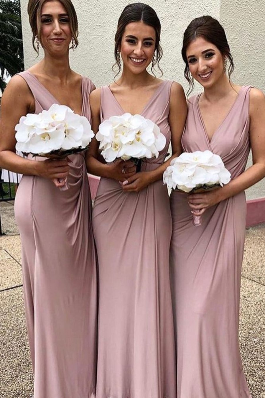 Homrain Fitted Spandex Draped Long Bridesmaid Dress | Dusty Rose Bridesmaid Dress