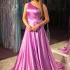 Homrain A-Line One Shoulder Long Prom Dress | Purple Prom Dresses