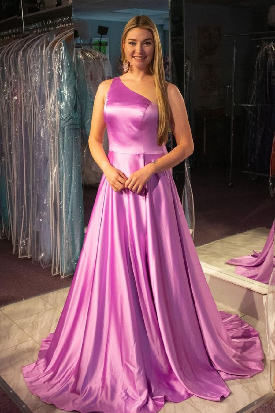 Homrain A-Line One Shoulder Long Prom Dress | Purple Prom Dresses