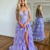 Homrain Off The Shoulder Tiered Prom Dress | Purple Prom Dresses