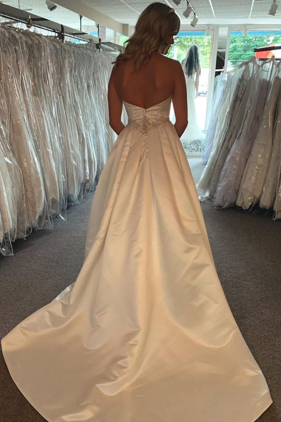 Homrain A-Line Satin Sweetheart Long Simple Wedding Dress With Beading | Simple Wedding Dresses