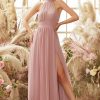 Homrain Halter Pleated Chiffon Bridesmaid Dress | Wedding Guest Dresses