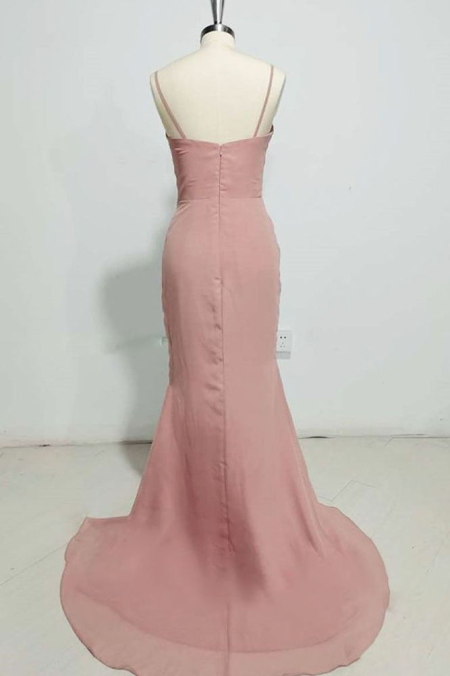 Homrain Blush Spaghetti Straps Chiffon Long Boho Bridesmaid Dress | Bridesmaid Dresses 2024