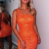 Homrain Open Back One Shoulder Sequins Tight Homecoming Dress | Orange Prom Dresses