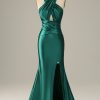 Homrain Halter Convertible Lace Up Mermaid Prom Bridesmaid Dress With Slit | Green Prom Dresses