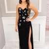 Homrain Sparkly Sheath Sequins Long Prom Dress With Slit | Black Prom Dresses