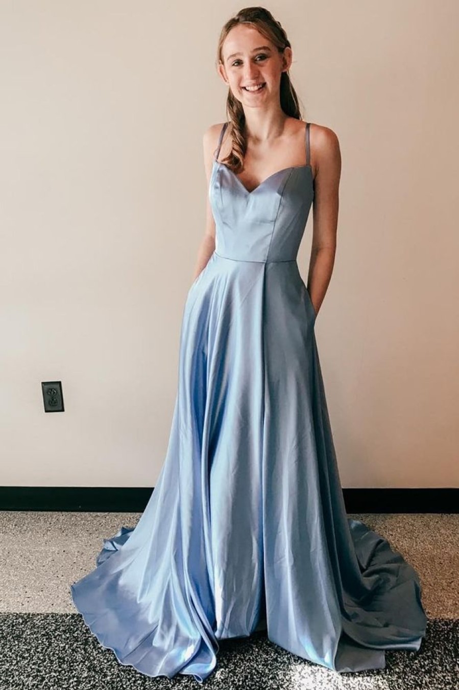 Homrain Satin A-Line Prom Dress | Blue Prom Dresses