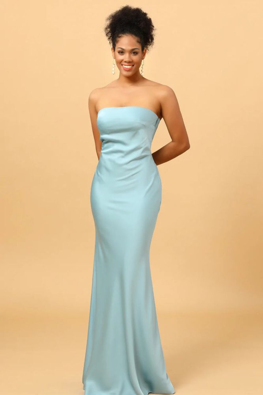 Homrain Grey Blue Satin Mermaid Bridesmaid Dress | Wedding Guest Dresses