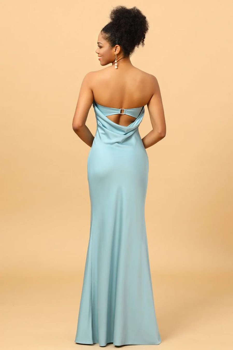 Homrain Grey Blue Satin Mermaid Bridesmaid Dress | Wedding Guest Dresses