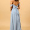 Homrain Off Shoulder Chiffon Blue Bridesmaid Dress With Slit | Boho Bridesmaid Dresses