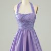 Homrain Halter Open Back Sleeveless A Line Homecoming Dress | Purple Hoco Dresses