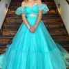 Homrain Two Piece Detachable Sleeves A-Line Long Prom Dress | Green Prom Dresses