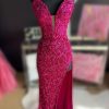 Homrain Strapless Sequin Prom Dress With Slit | Hot Pink Prom Dresses