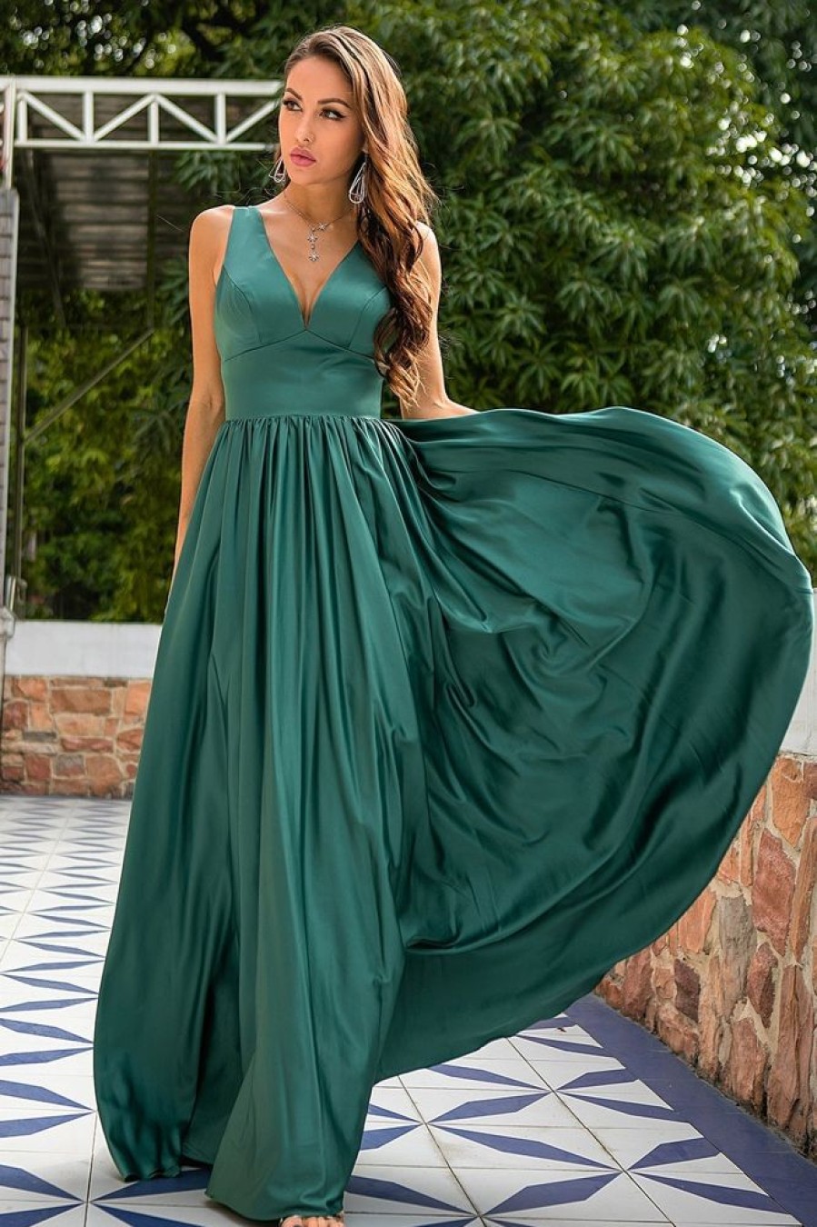 Homrain Deep V Neck Long Bridesmaid Dress | Boho Bridesmaid Dresses