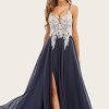 Homrain Dusty Long Chiffon Prom Dress With Lace | Blue Prom Dresses