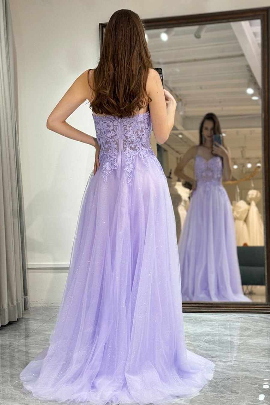 Homrain A Line Long Prom Dress With Appliques | Purple Prom Dresses