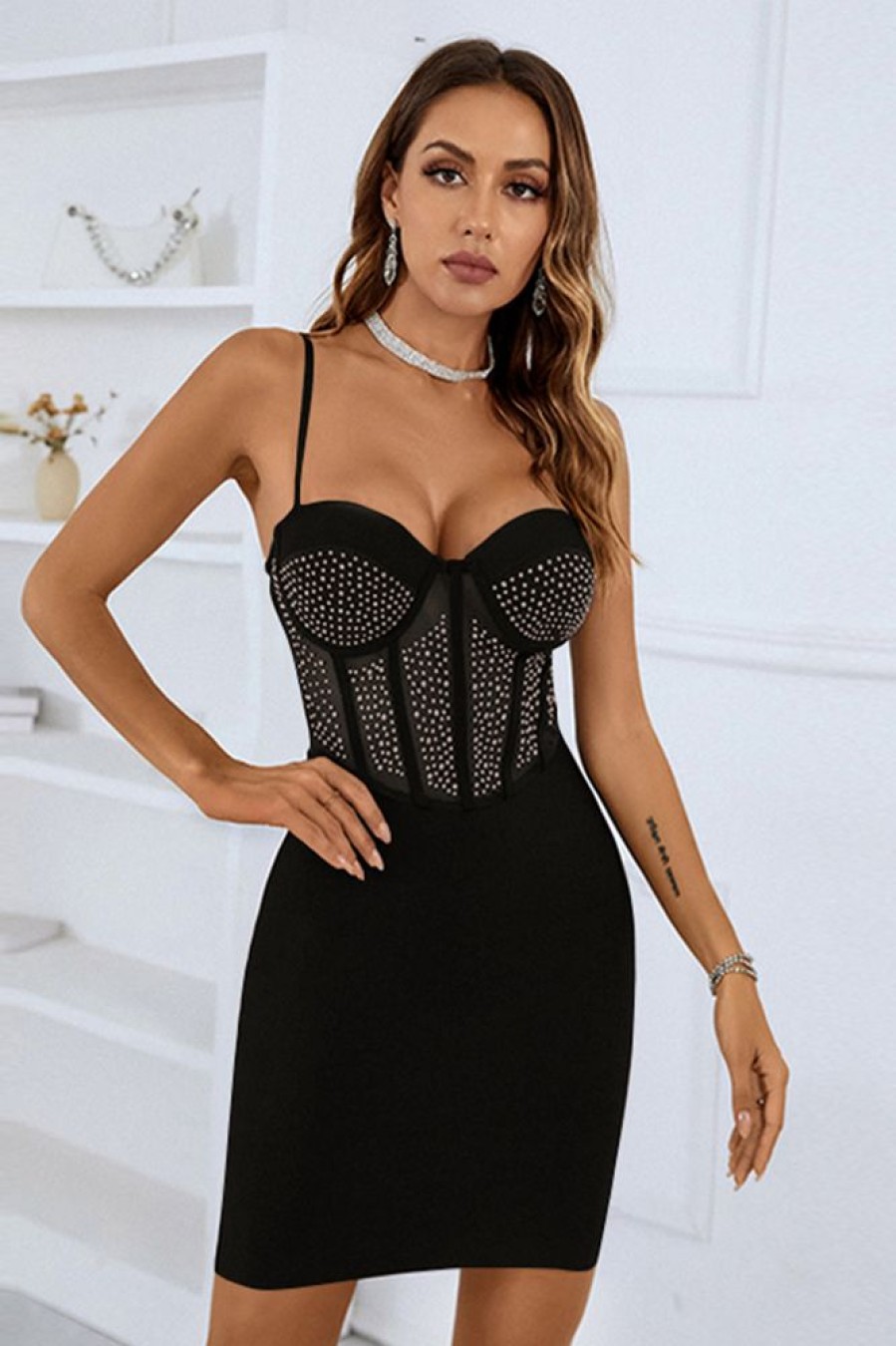 Homrain Spaghetti Straps Beading Little Dress | Black Hoco Dresses