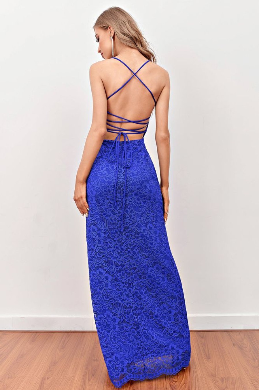 Homrain Backless Long Lace Prom Dress | Blue Prom Dresses