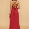 Homrain Satin Lace-Up Back Bridesmaid Dress | Burgundy Bridesmaid Dress