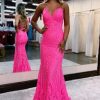 Homrain Sparkly Mermaid Backless Sequins Long Prom Dress | Hot Pink Prom Dresses